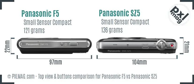 Panasonic F5 vs Panasonic SZ5 top view buttons comparison