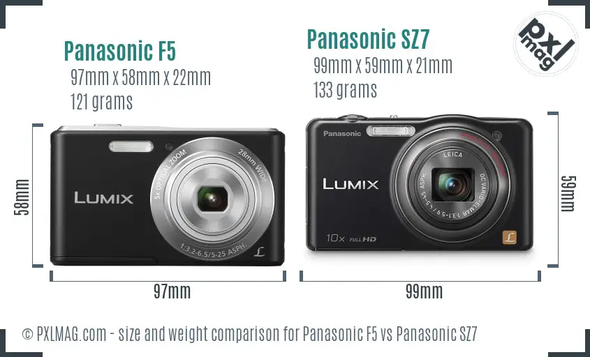 Panasonic F5 vs Panasonic SZ7 size comparison