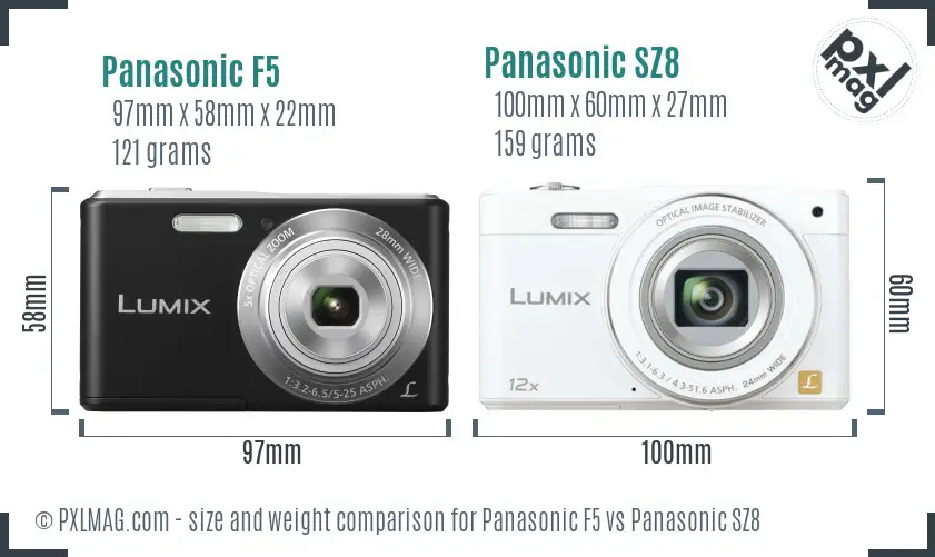 Panasonic F5 vs Panasonic SZ8 size comparison