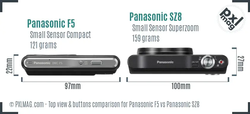 Panasonic F5 vs Panasonic SZ8 top view buttons comparison
