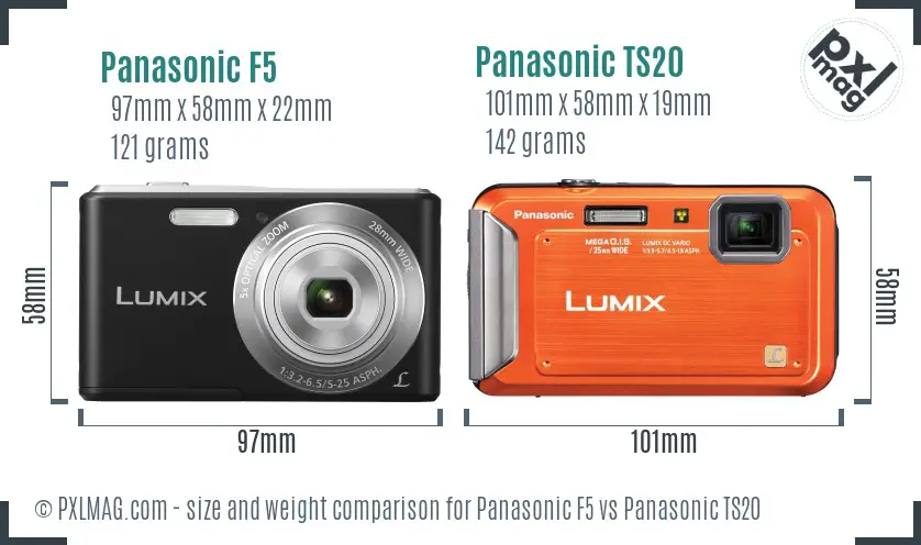 Panasonic F5 vs Panasonic TS20 size comparison