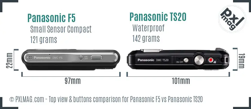 Panasonic F5 vs Panasonic TS20 top view buttons comparison