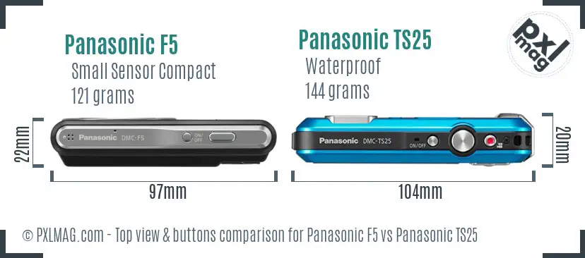 Panasonic F5 vs Panasonic TS25 top view buttons comparison