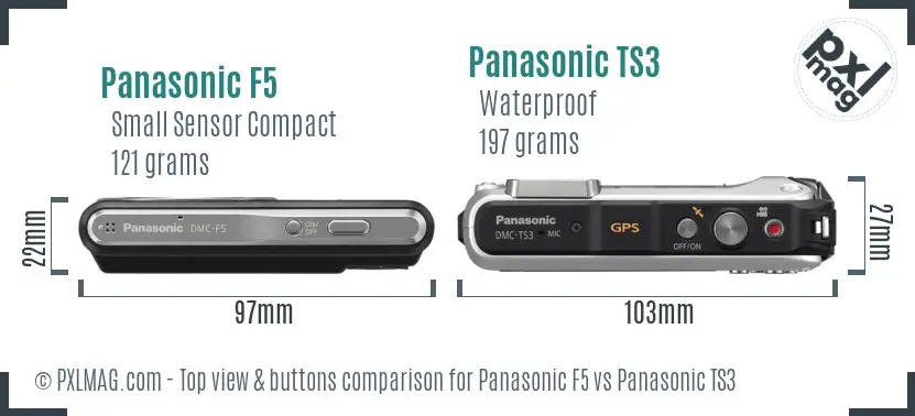 Panasonic F5 vs Panasonic TS3 top view buttons comparison