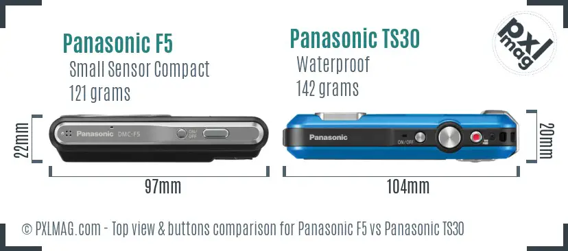 Panasonic F5 vs Panasonic TS30 top view buttons comparison