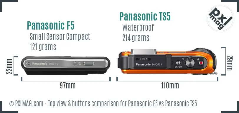 Panasonic F5 vs Panasonic TS5 top view buttons comparison