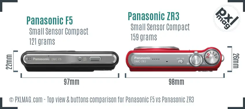 Panasonic F5 vs Panasonic ZR3 top view buttons comparison