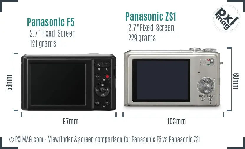 Panasonic F5 vs Panasonic ZS1 Screen and Viewfinder comparison