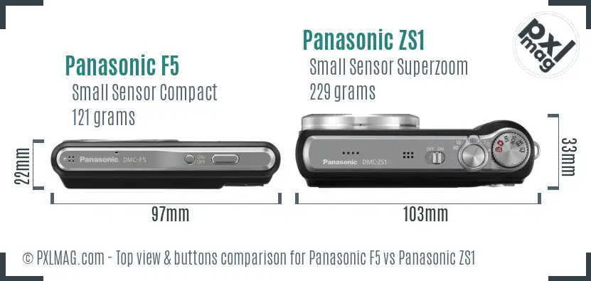Panasonic F5 vs Panasonic ZS1 top view buttons comparison