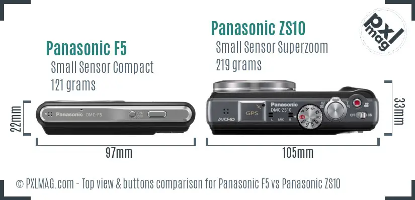 Panasonic F5 vs Panasonic ZS10 top view buttons comparison