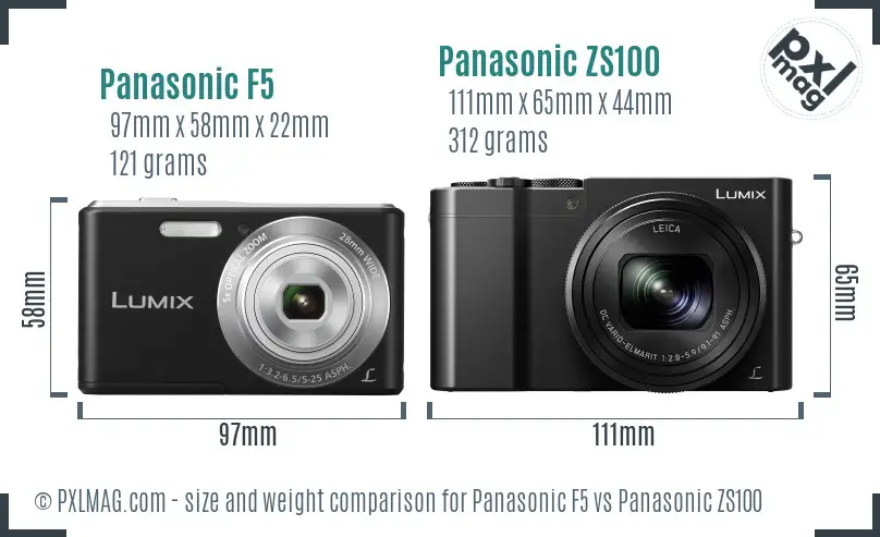 Panasonic F5 vs Panasonic ZS100 size comparison