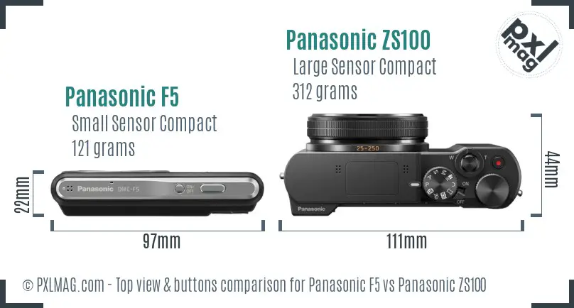 Panasonic F5 vs Panasonic ZS100 top view buttons comparison