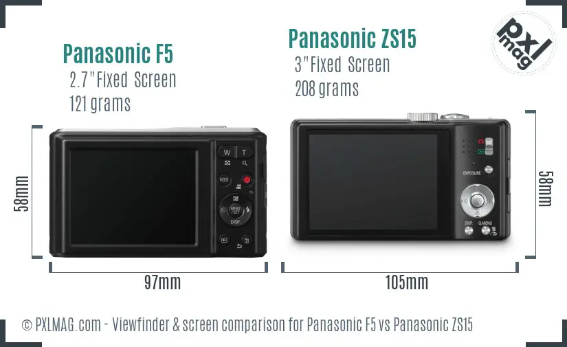 Panasonic F5 vs Panasonic ZS15 Screen and Viewfinder comparison