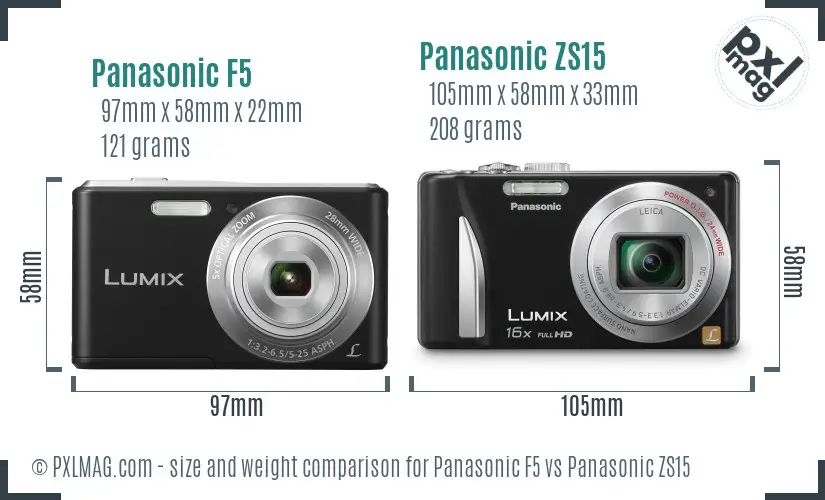 Panasonic F5 vs Panasonic ZS15 size comparison