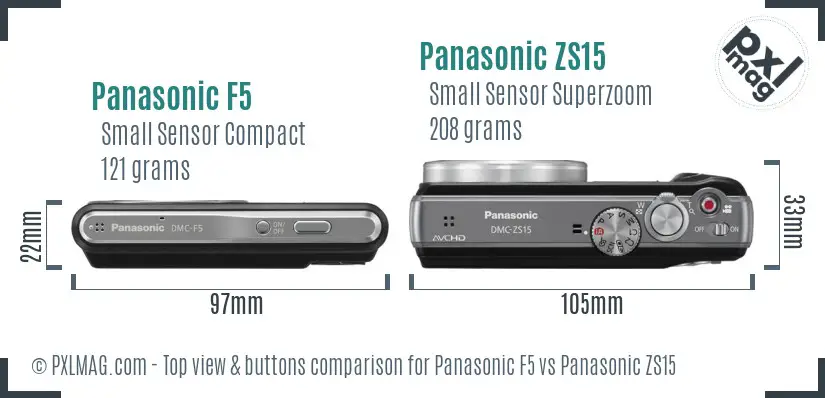 Panasonic F5 vs Panasonic ZS15 top view buttons comparison