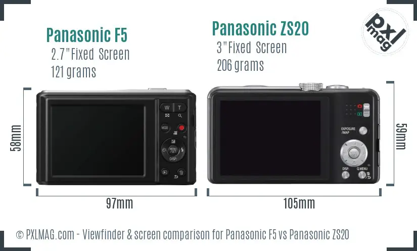 Panasonic F5 vs Panasonic ZS20 Screen and Viewfinder comparison