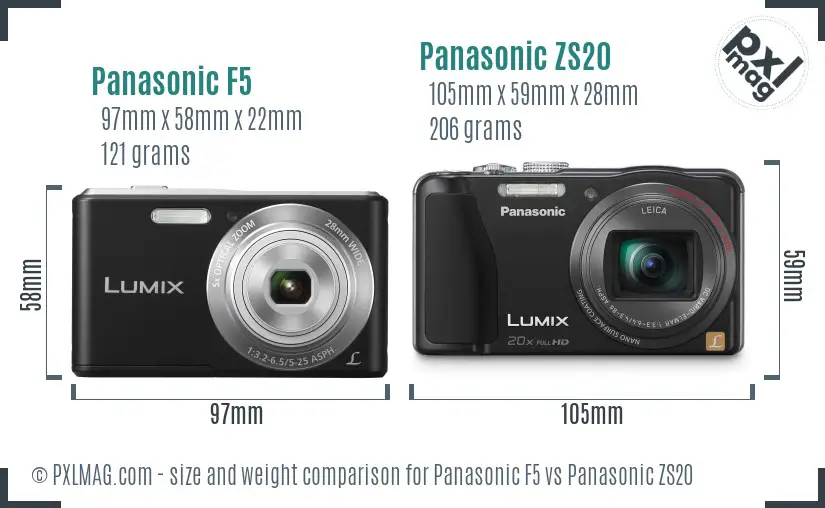Panasonic F5 vs Panasonic ZS20 size comparison