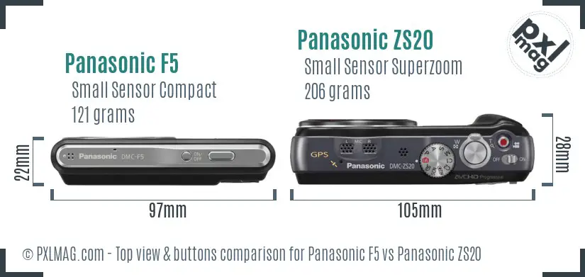 Panasonic F5 vs Panasonic ZS20 top view buttons comparison