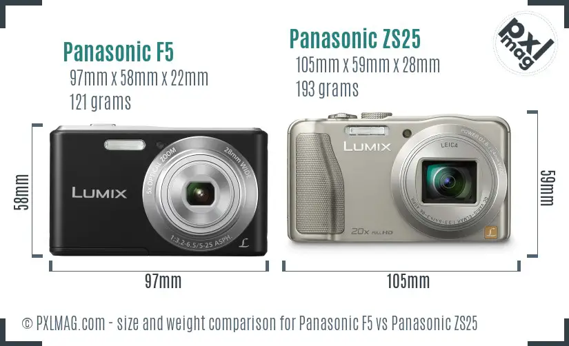 Panasonic F5 vs Panasonic ZS25 size comparison