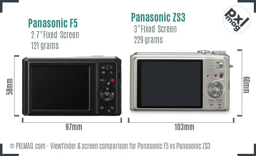 Panasonic F5 vs Panasonic ZS3 Screen and Viewfinder comparison