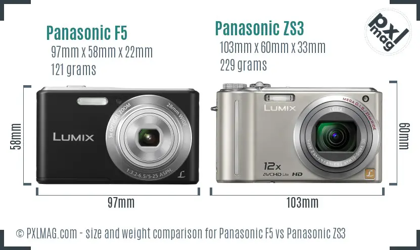 Panasonic F5 vs Panasonic ZS3 size comparison