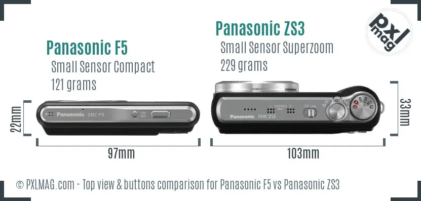 Panasonic F5 vs Panasonic ZS3 top view buttons comparison