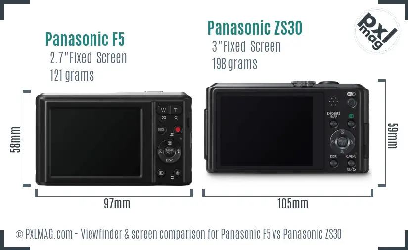 Panasonic F5 vs Panasonic ZS30 Screen and Viewfinder comparison