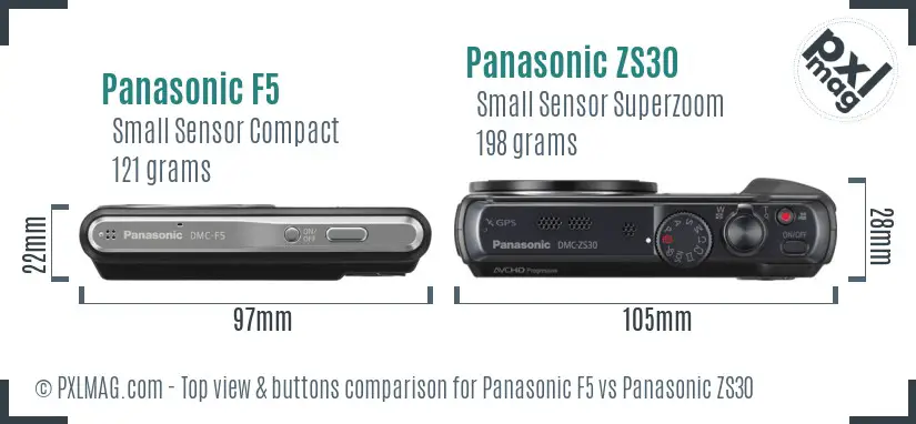 Panasonic F5 vs Panasonic ZS30 top view buttons comparison