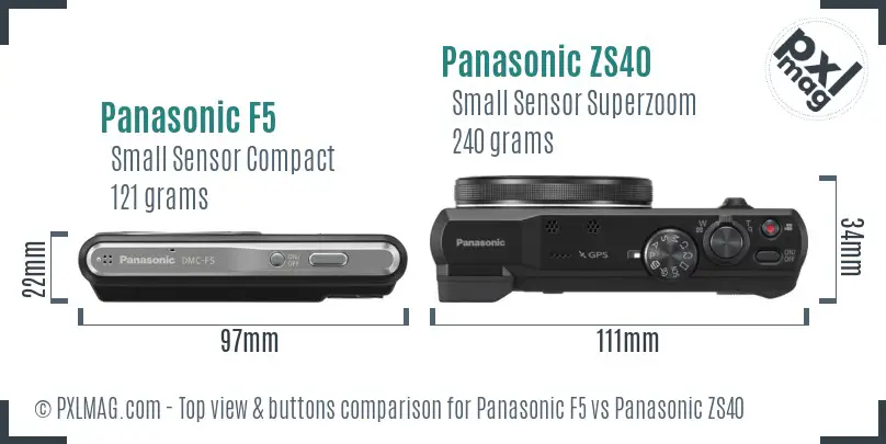 Panasonic F5 vs Panasonic ZS40 top view buttons comparison