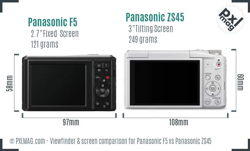 Panasonic F5 vs Panasonic ZS45 Screen and Viewfinder comparison