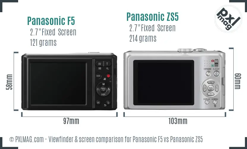 Panasonic F5 vs Panasonic ZS5 Screen and Viewfinder comparison