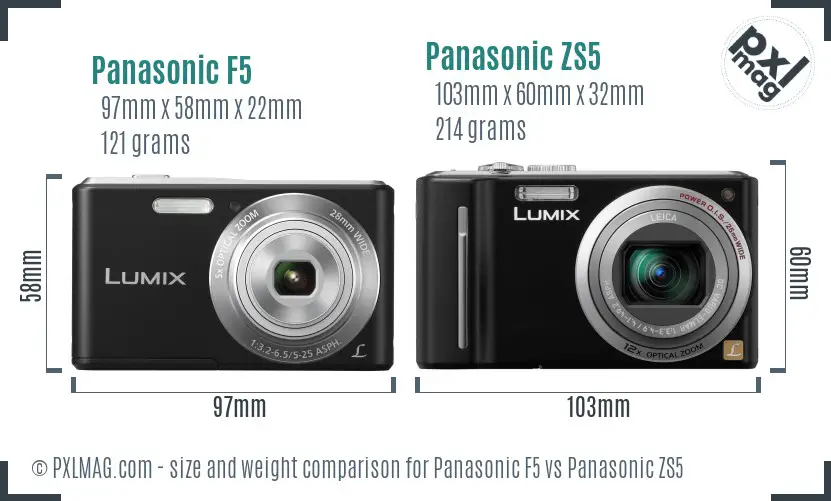 Panasonic F5 vs Panasonic ZS5 size comparison