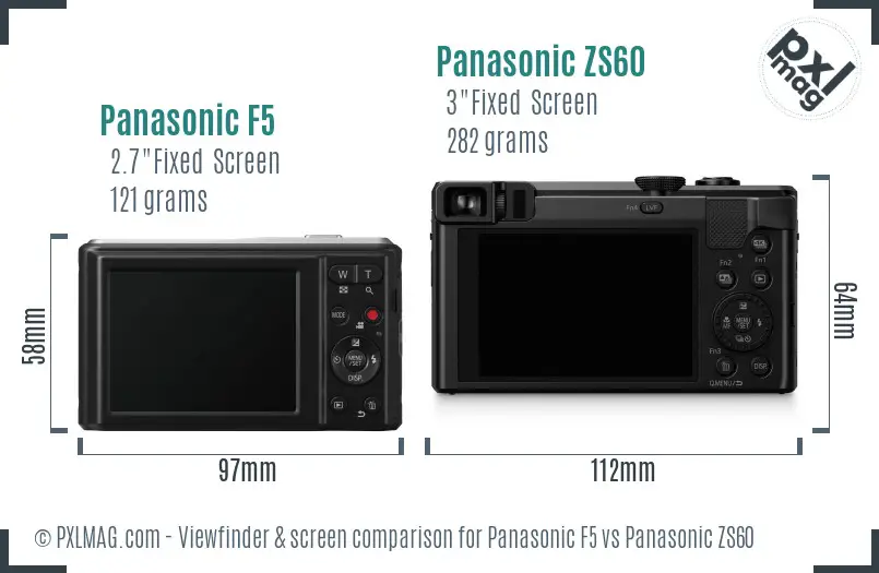 Panasonic F5 vs Panasonic ZS60 Screen and Viewfinder comparison