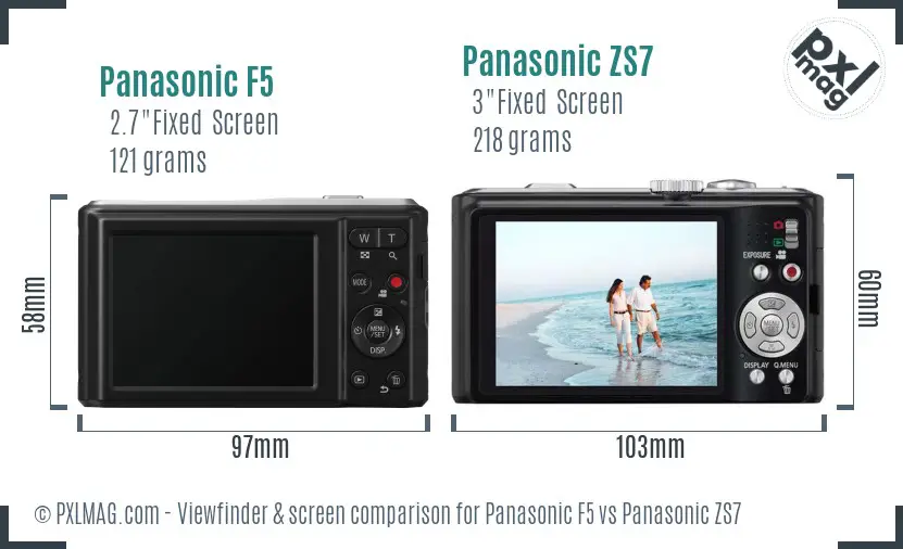 Panasonic F5 vs Panasonic ZS7 Screen and Viewfinder comparison
