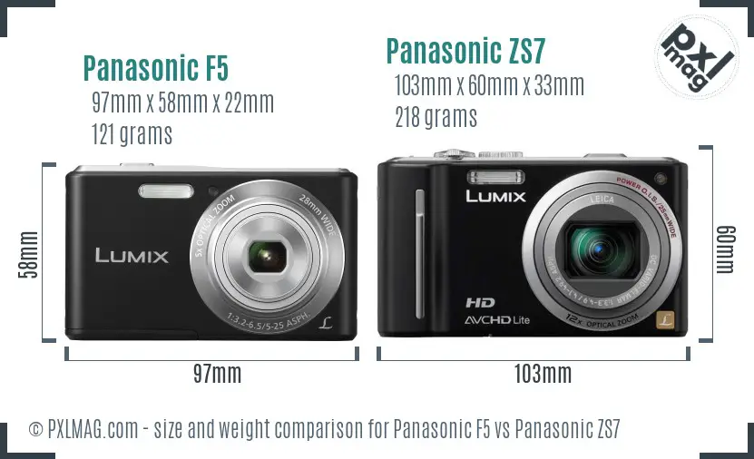 Panasonic F5 vs Panasonic ZS7 size comparison