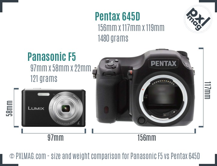 Panasonic F5 vs Pentax 645D size comparison