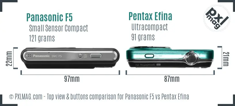 Panasonic F5 vs Pentax Efina top view buttons comparison