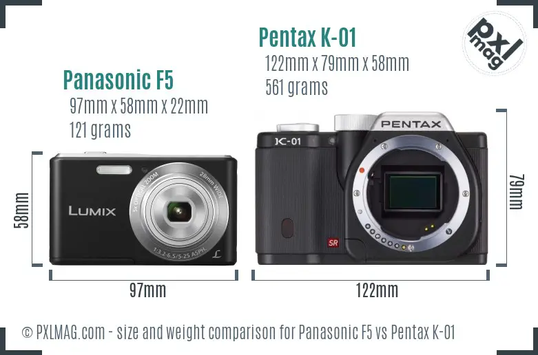 Panasonic F5 vs Pentax K-01 size comparison