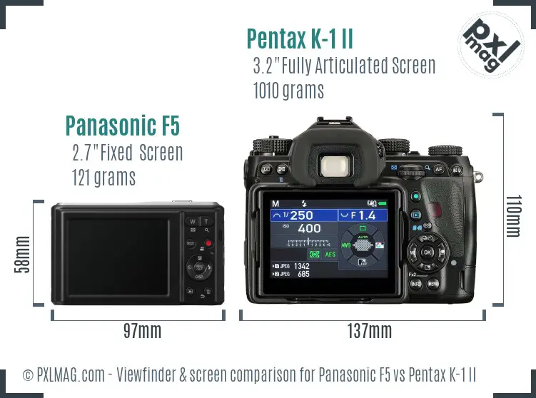 Panasonic F5 vs Pentax K-1 II Screen and Viewfinder comparison