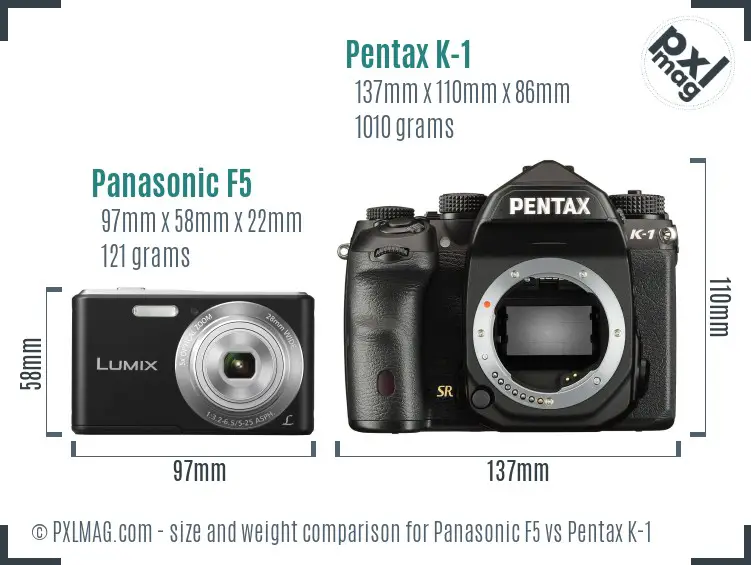 Panasonic F5 vs Pentax K-1 size comparison