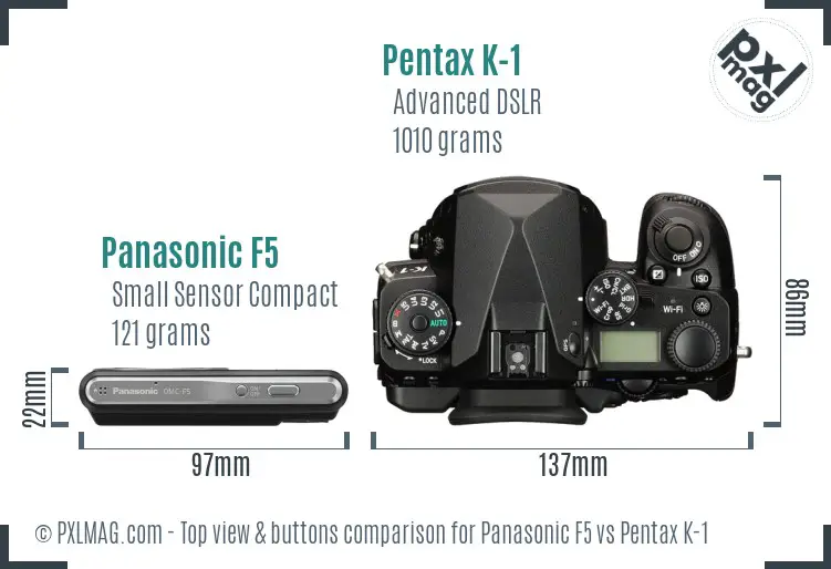 Panasonic F5 vs Pentax K-1 top view buttons comparison