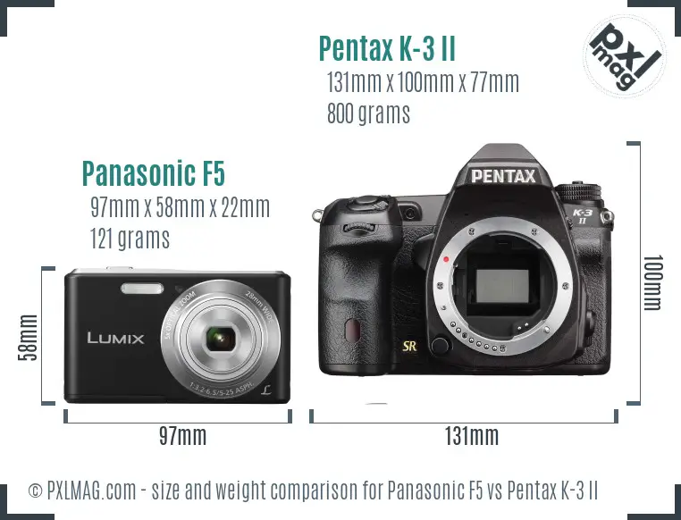 Panasonic F5 vs Pentax K-3 II size comparison
