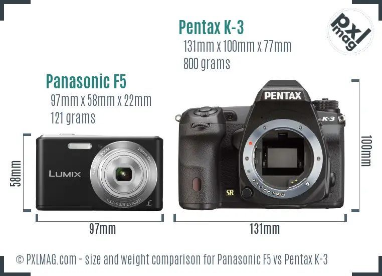 Panasonic F5 vs Pentax K-3 size comparison