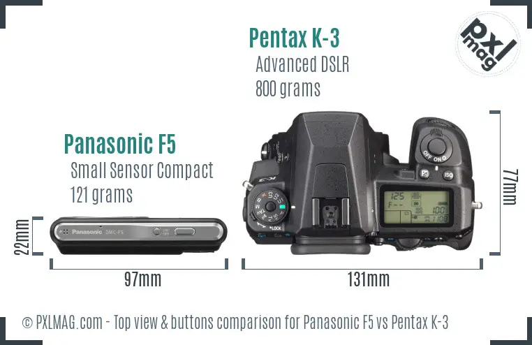 Panasonic F5 vs Pentax K-3 top view buttons comparison