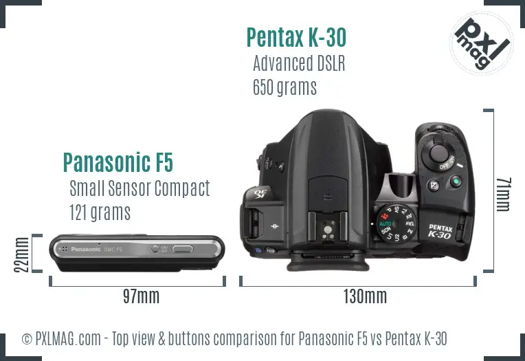 Panasonic F5 vs Pentax K-30 top view buttons comparison