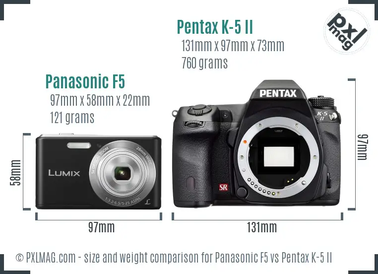 Panasonic F5 vs Pentax K-5 II size comparison