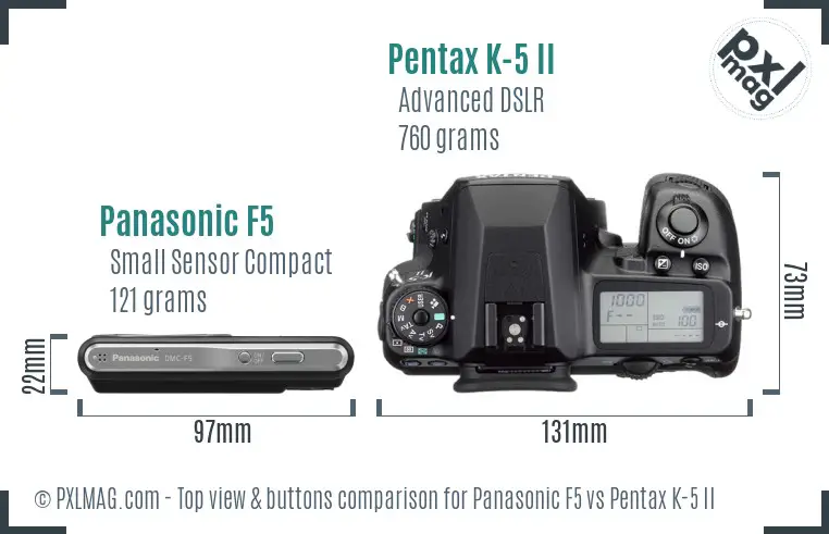 Panasonic F5 vs Pentax K-5 II top view buttons comparison