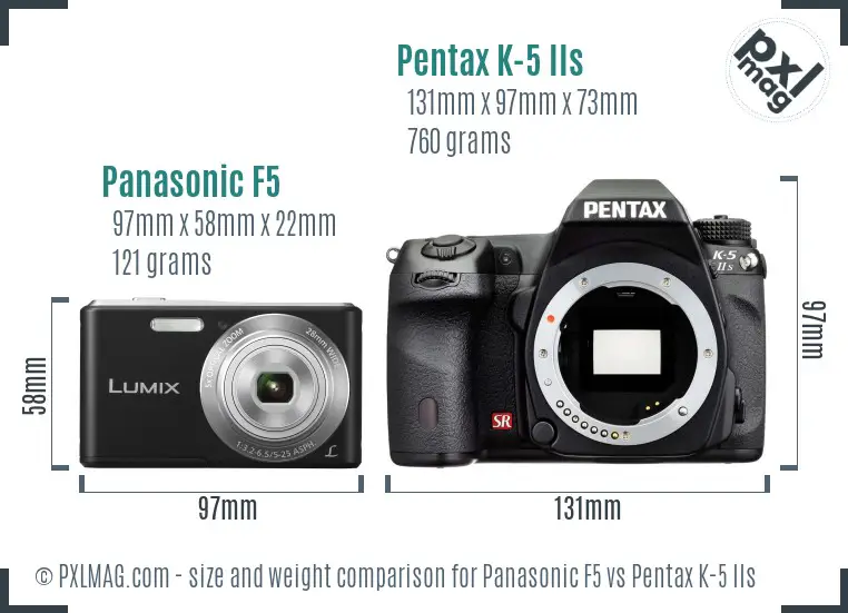 Panasonic F5 vs Pentax K-5 IIs size comparison