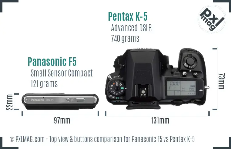 Panasonic F5 vs Pentax K-5 top view buttons comparison