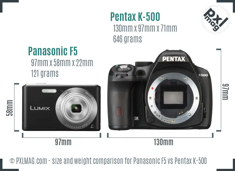 Panasonic F5 vs Pentax K-500 size comparison